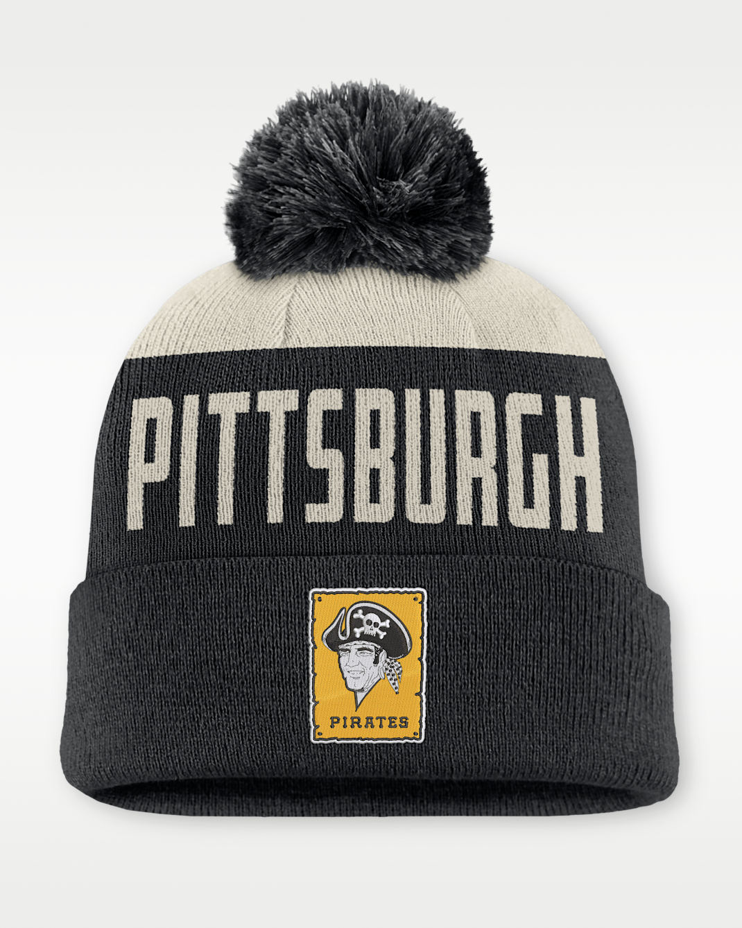 Gorro con dobladillo y pompón Nike de la MLB para hombre Pittsburgh Pirates Cooperstown Peak - Blanco/Negro