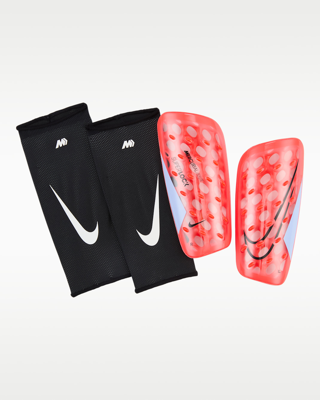 Nike Mercurial FlyLite SuperLock Soccer Shin Guards - Bright Crimson/Royal Tint/Black