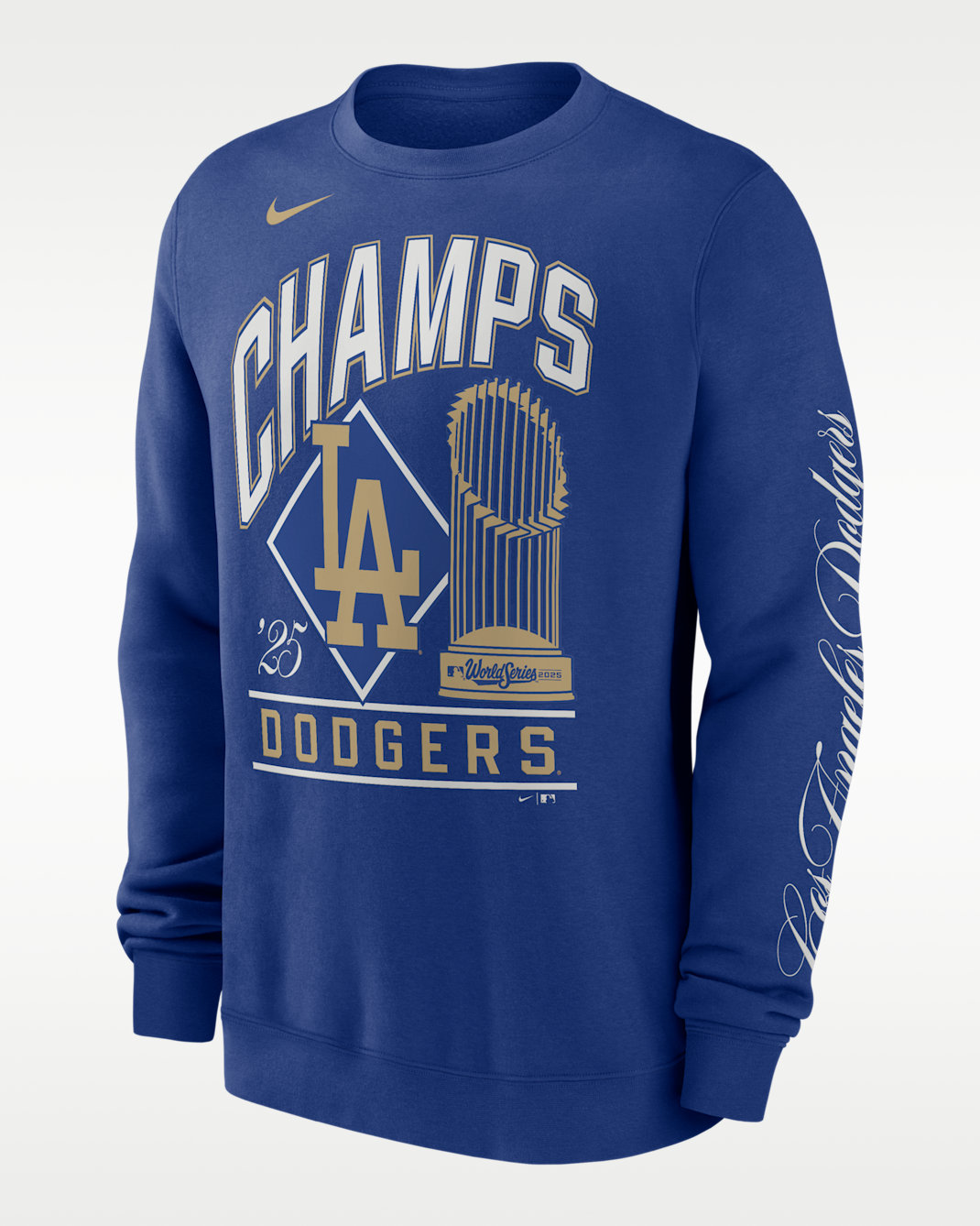 Los Angeles Dodgers 2025 World Series Champion Gold Series Men's Nike MLB Pullover Crew - Rush Blue