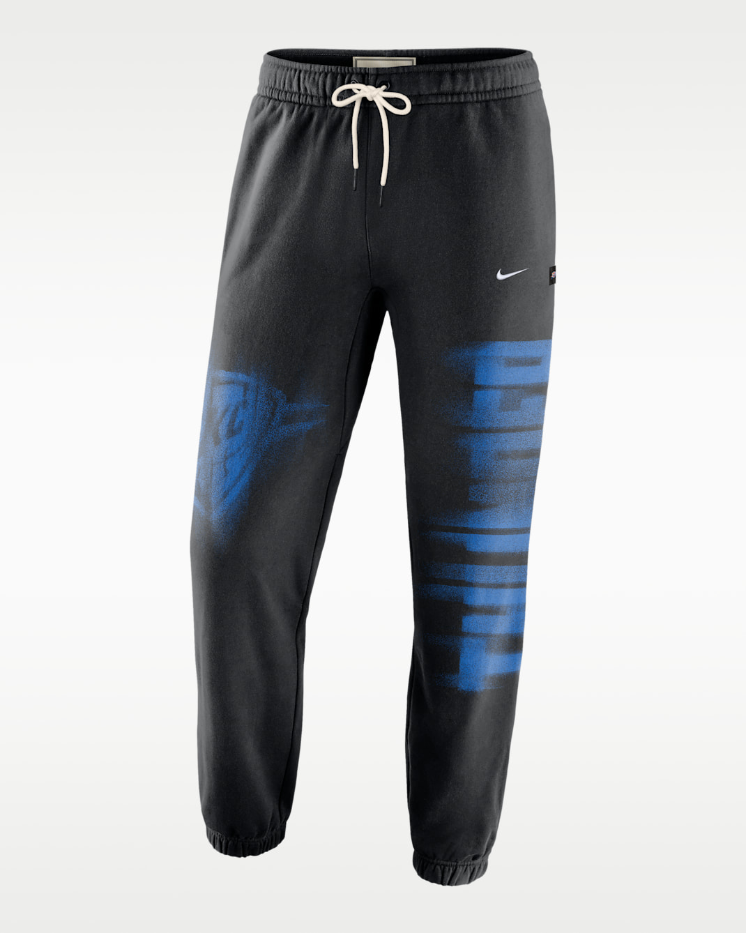 Pants de básquetbol de tejido Fleece Therma-FIT para hombre Oklahoma City Thunder Standard Issue - Negro/Blanco