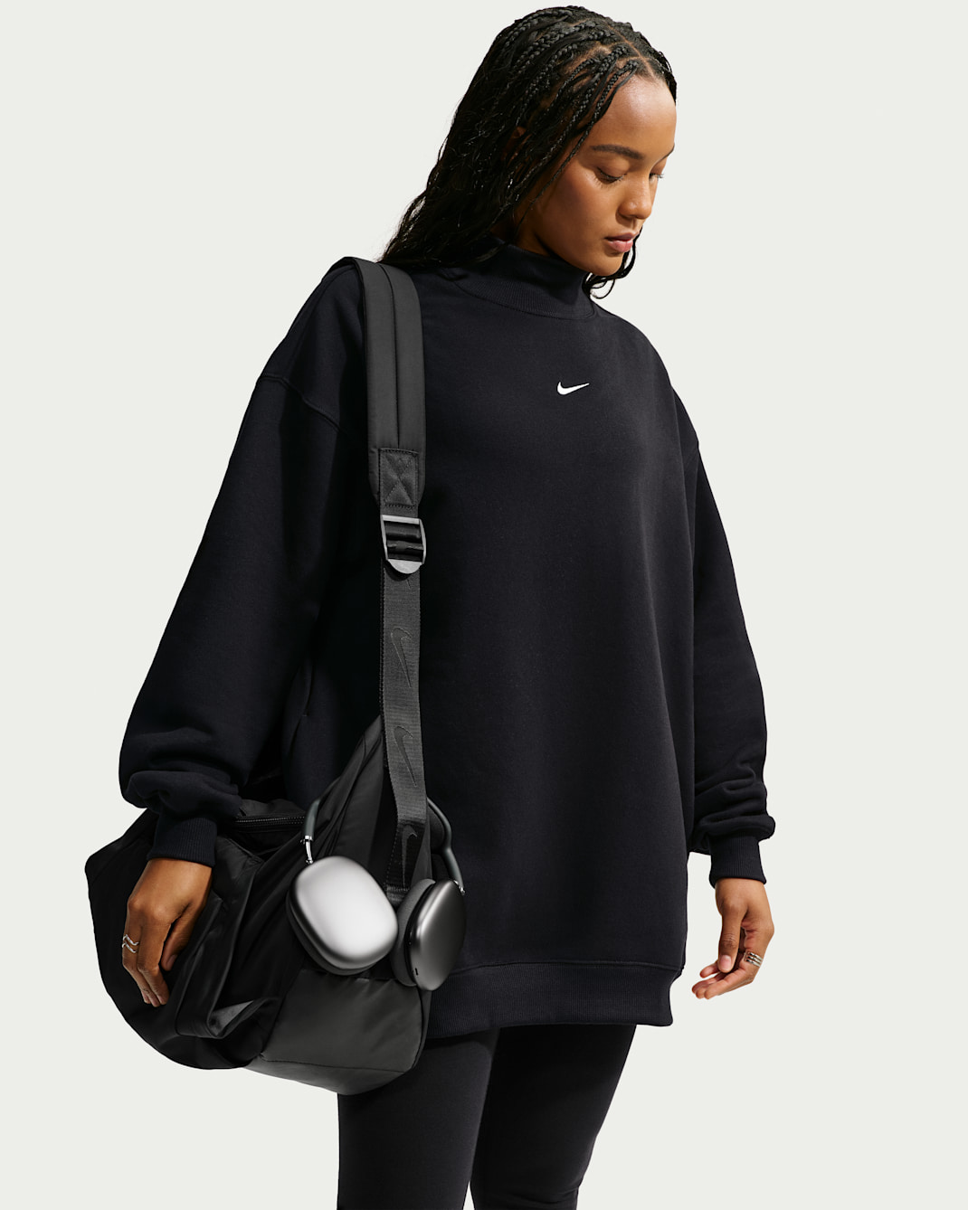 Sudadera de cuello alto oversized para mujer Nike Studio Fleece Medium Weight - Total Black/Vela