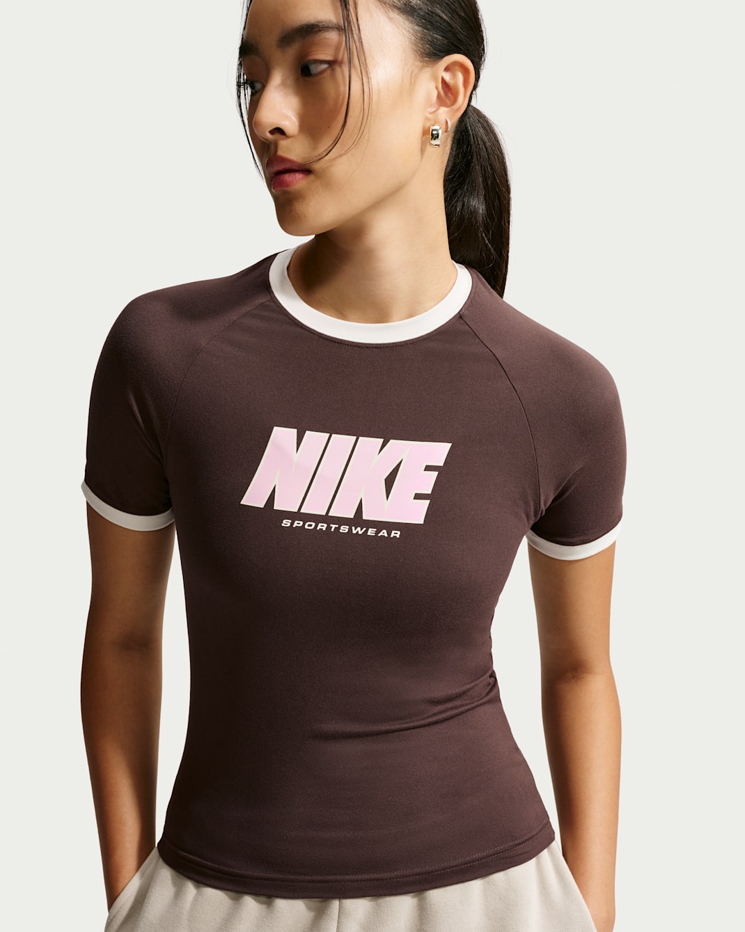 Nike Sportswear Women's Fitted T-Shirt - Baroque Brown/Sail