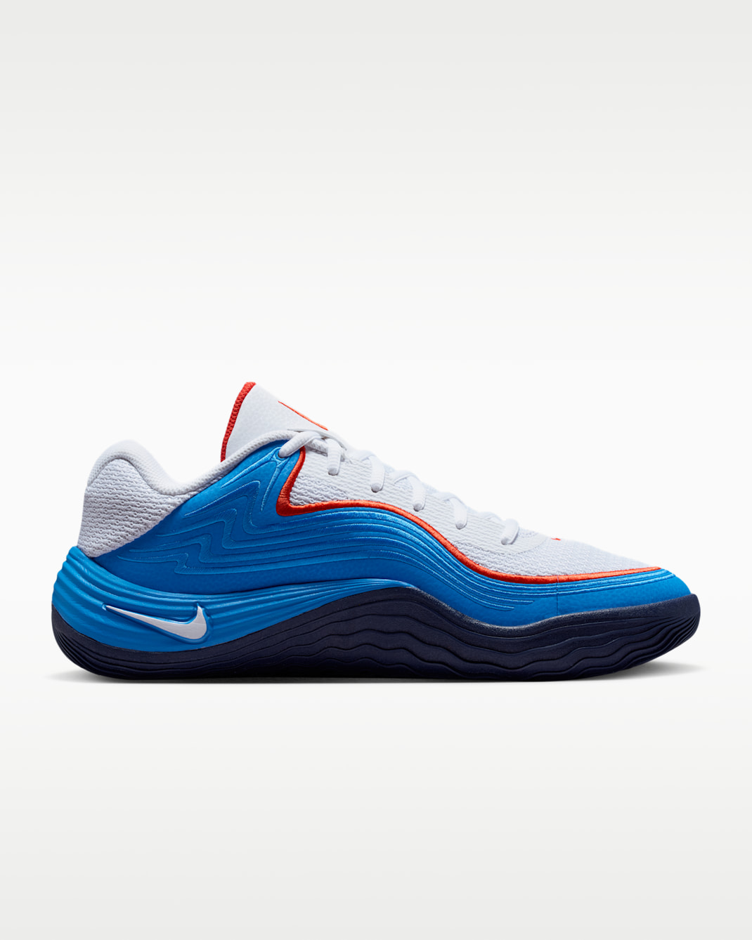 Nike Men's Precision 8 Low Basketball Shoes (White/Light Photo Blue/Picante Red/White)