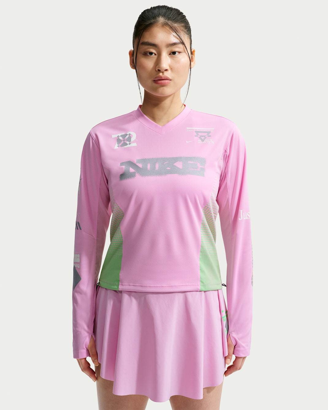 Nike Swift hardlooptop met lange mouwen voor dames - Pink Rise/Illusion Green/Sail
