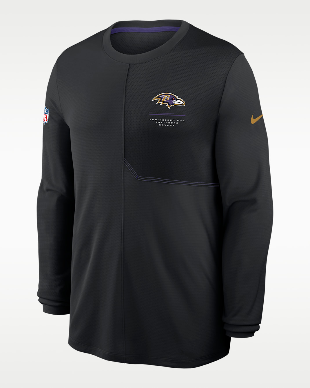 Baltimore Ravens Sideline Coach Men's Nike Dri-FIT NFL Long-Sleeve Top - Black/New Orchid