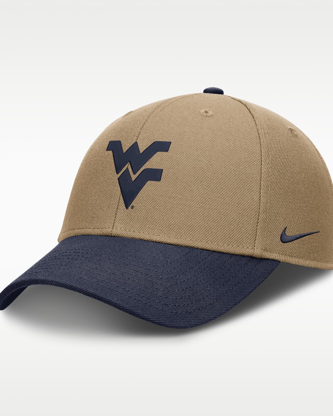 West Virginia Primetime Rise Men's Nike Dri-FIT College Trucker Adjustable Hat - Classic Beige/Navy