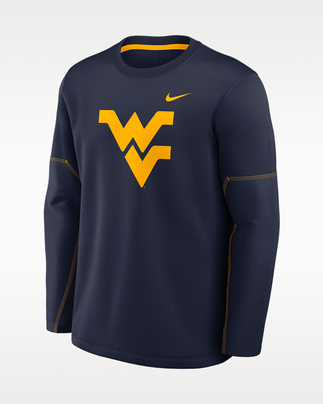 Playera de manga larga universitaria Nike Therma-FIT para hombre West Virginia Sideline Coaches - Azul marino universitario/Oro universitario