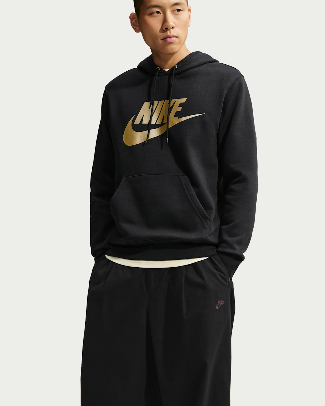 Nike Sportswear Club Men's Fleece Pullover Hoodie - Black/Black/Metallic Gold