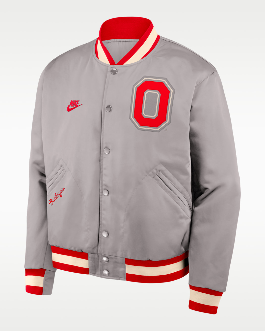 Chamarra bomber universitaria Nike de cierre a presión de largo completo para hombre Ohio State Legacy - Gris
