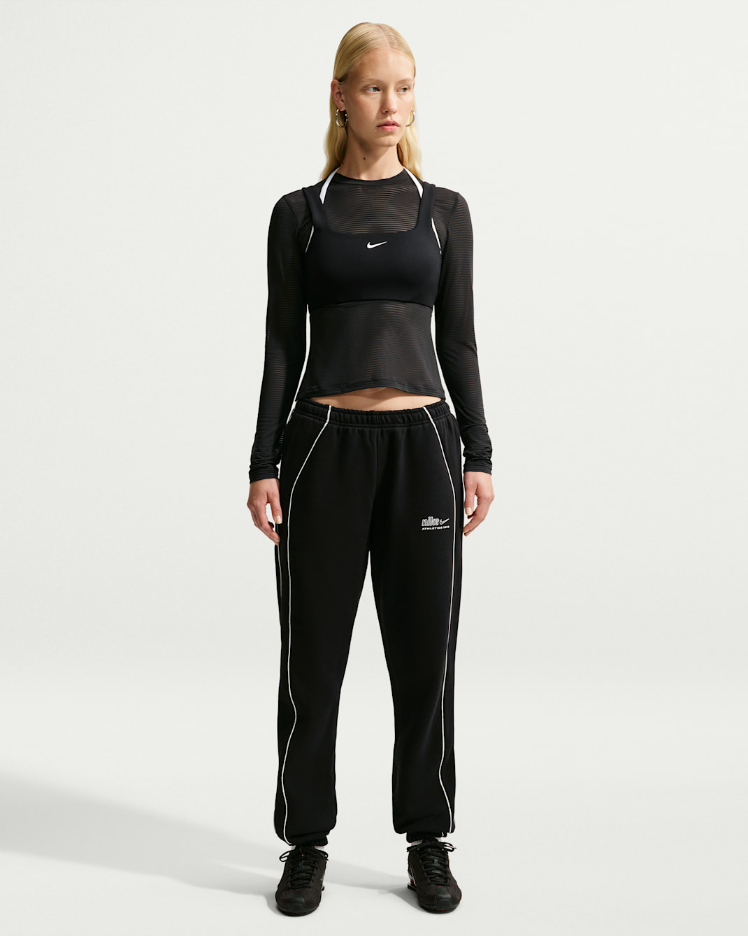 Nike Studio Fleece Medium Weight Women's Mid-Rise Cuffed Pants - Total Black/Sail