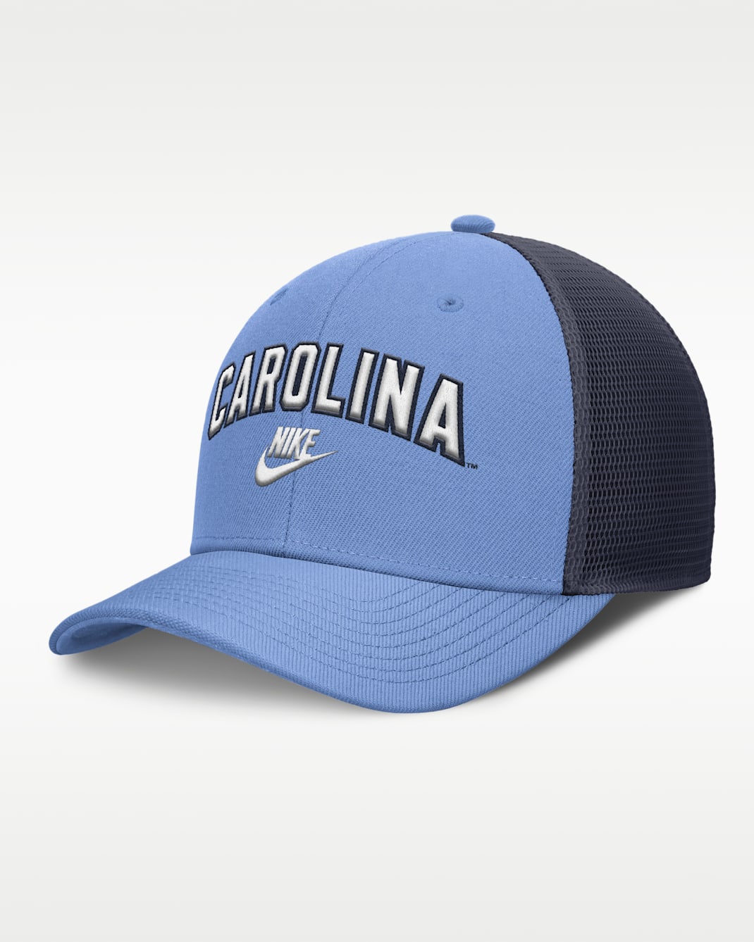 North Carolina Legacy Arch Rise Men's Nike Dri-FIT College Trucker Adjustable Hat - Light Blue