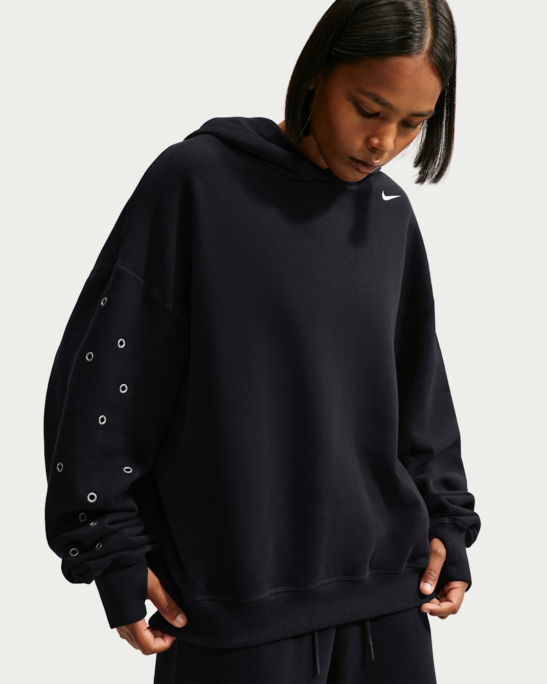 Sudadera con gorro sin cierre oversized para mujer Nike Studio Fleece Medium Weight - Total Black/Vela