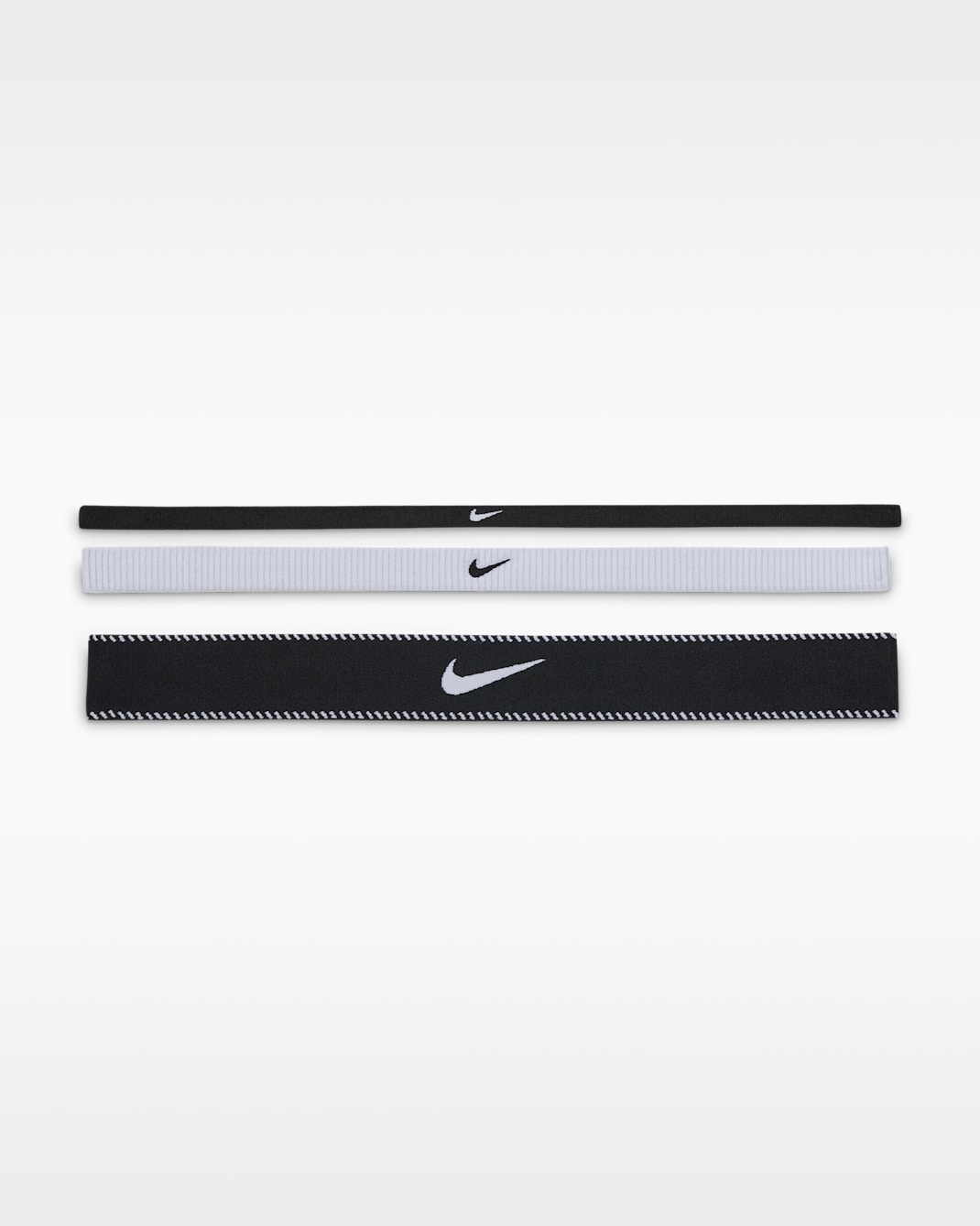 Bandas para la cabeza de ancho mixto (paquete de 3) Nike Flex - Negro/Blanco/Negro