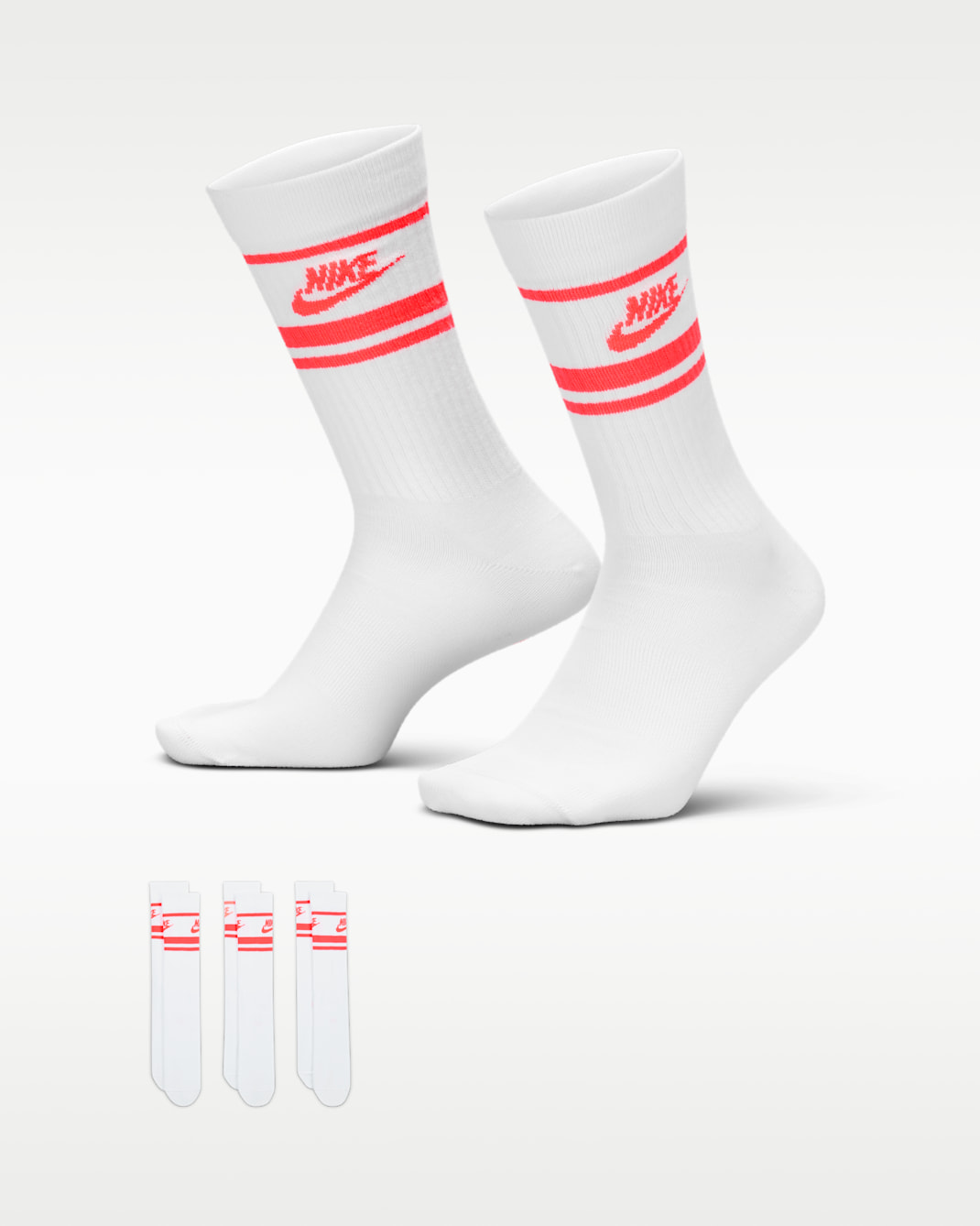 Nike Sportswear Dri-FIT Everyday Essential Crew Socks (3 Pairs) - White/Hot Punch/Hot Punch