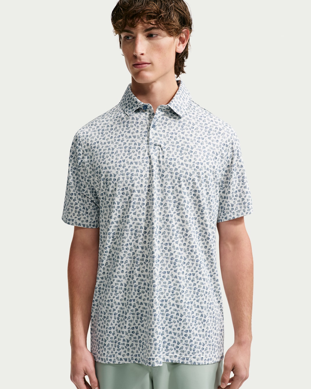 Nike Velocity Men's Dri-FIT Micro-Print Golf Polo - Spruce Aura/Diffused Blue/White