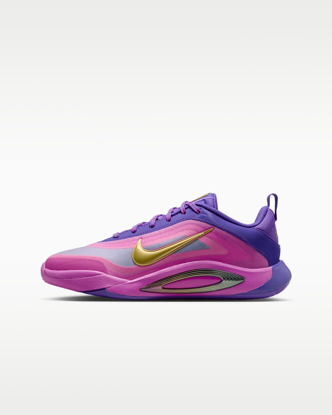 Tenis de básquetbol A'ja Wilson para niños talla grande A'One - Morado feroz/Hipervioleta/Hipermagenta/Oro metalizado