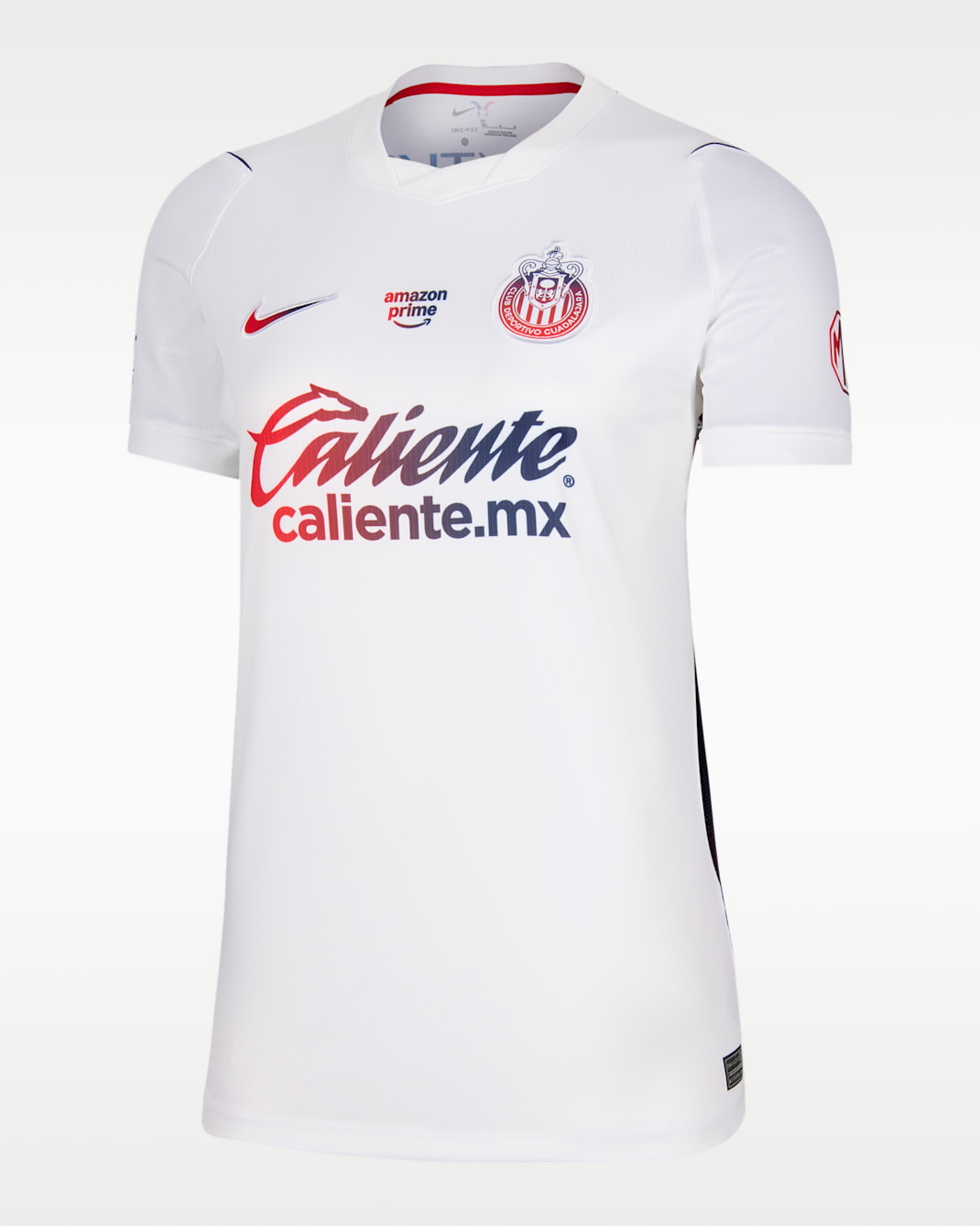 Jersey de futbol Nike Dri-FIT Replica del C.D. Guadalajara visitante 2026/27 Stadium para mujer - Blanco/Azul fiel/Rojo velocidad