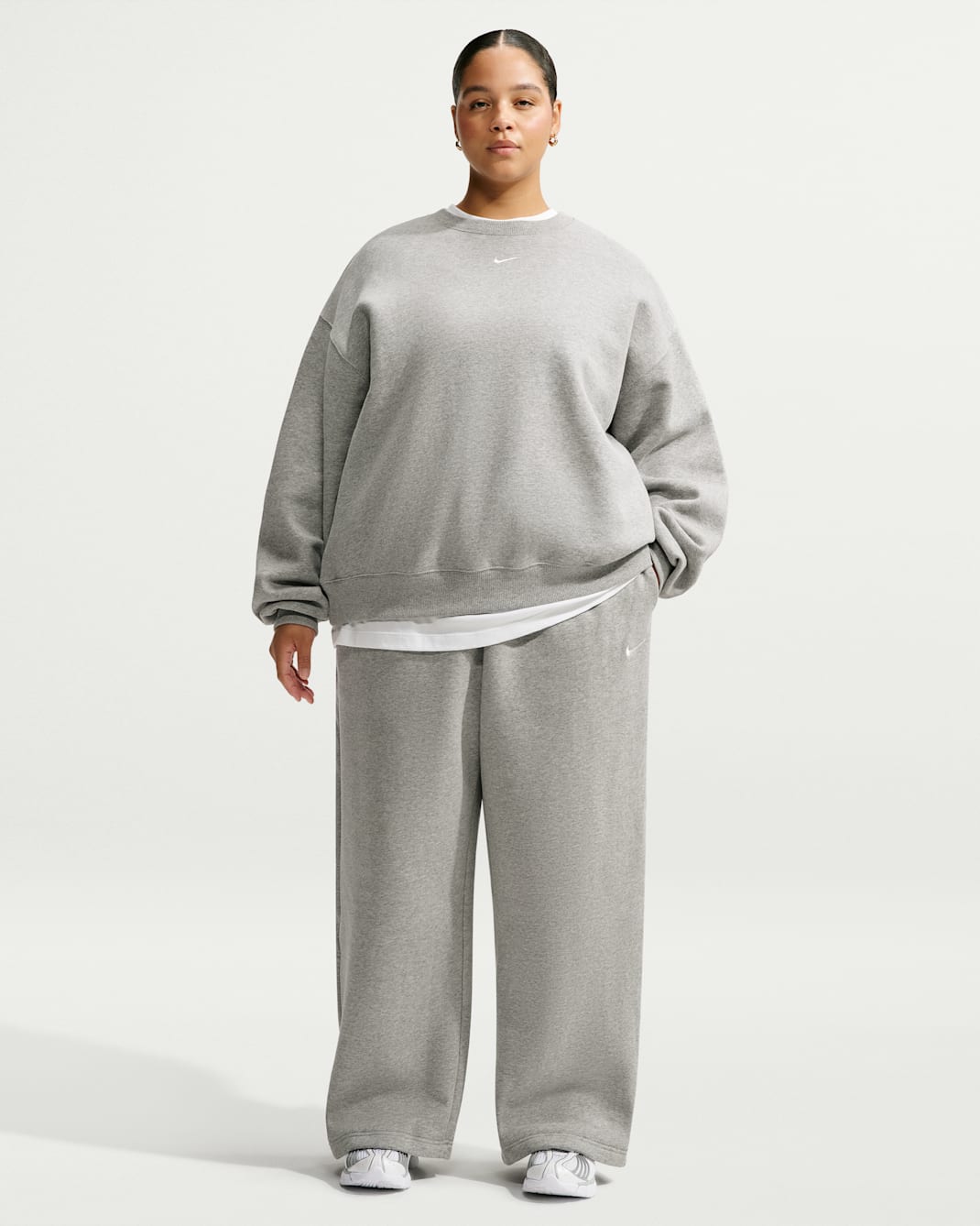 Nike Studio Fleece Medium Weight Women's Mid-Rise Wide-Leg Pants - Dark Grey Heather/Sail