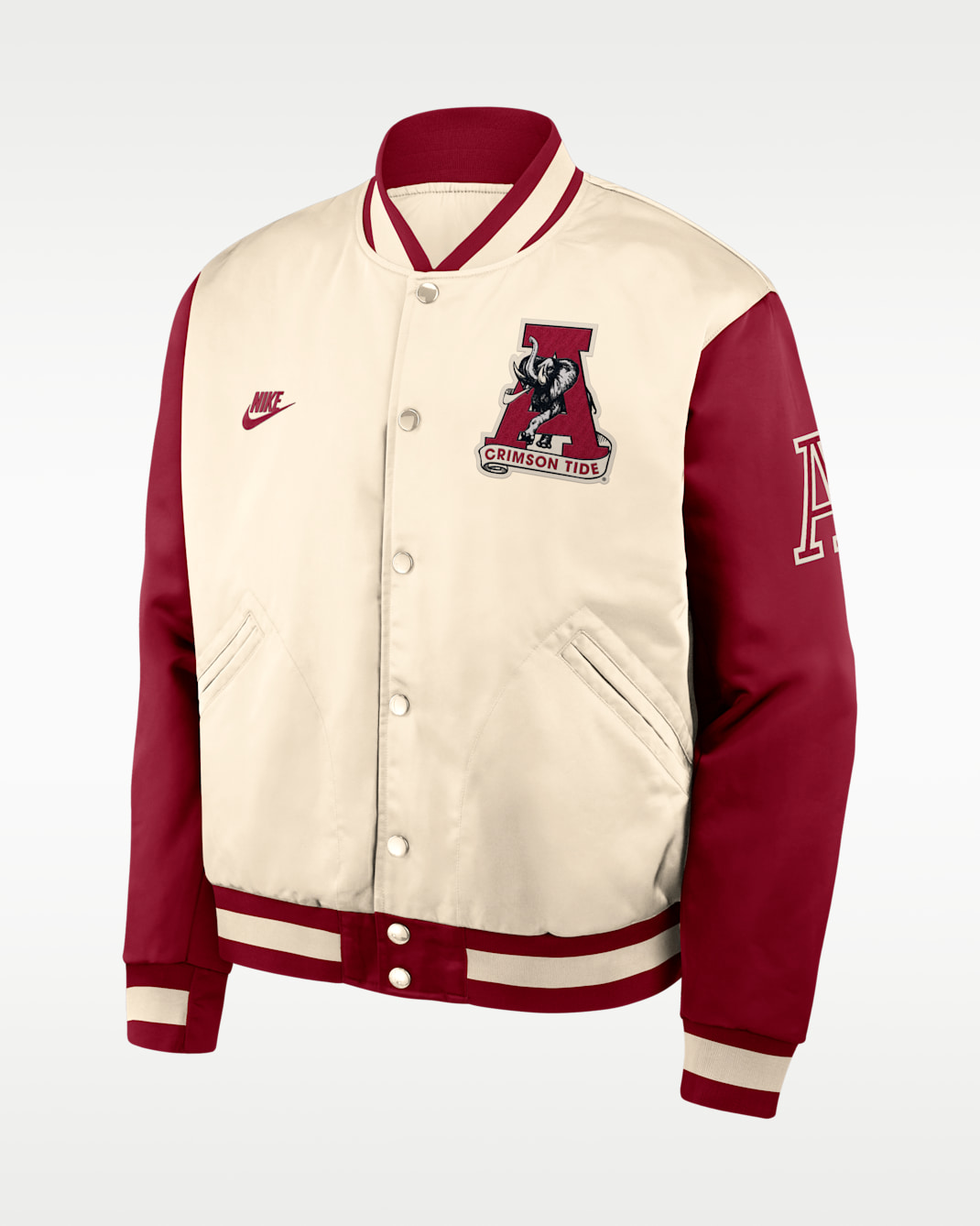 Chamarra bomber universitaria Nike de cierre a presión de largo completo para hombre Alabama Legacy - Natural/Carmesí
