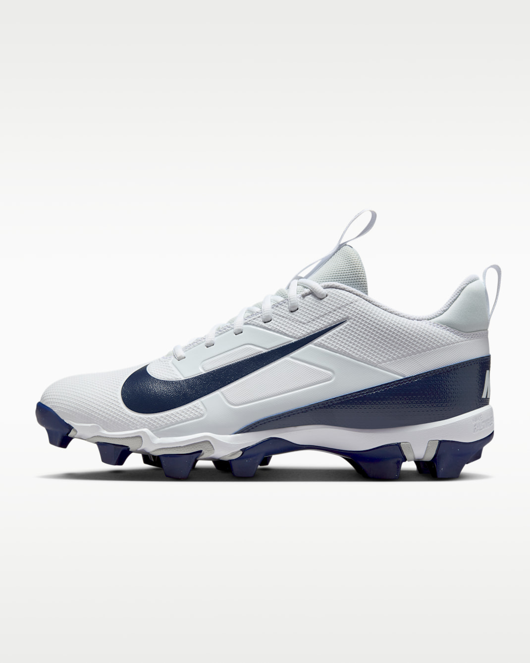 Tacos de fútbol americano Nike Alpha Menace 4 Shark - Blanco/Azul marino medianoche/Polvo fotón/Azul marino medianoche