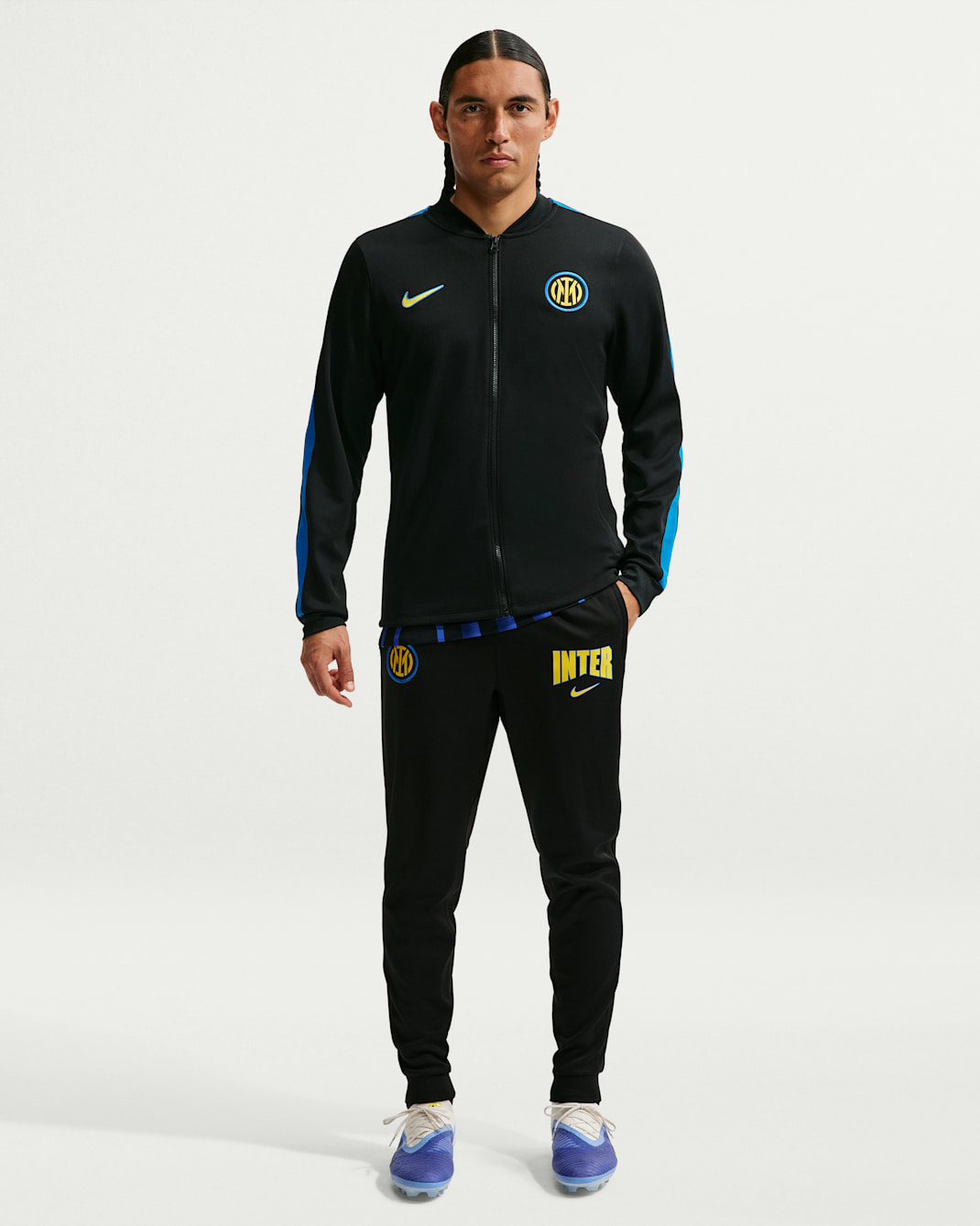 Stickad fotbollstracksuit Inter Milan Strike (tredjeställ) Nike Dri-FIT för män - Svart/Blue Spark/Svart/Tour Yellow