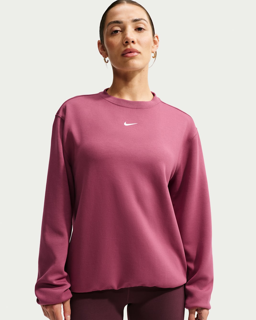 Nike Studio Fleece Sport Women's Dri-FIT Crew-Neck Sweatshirt - Pink Smoke/White