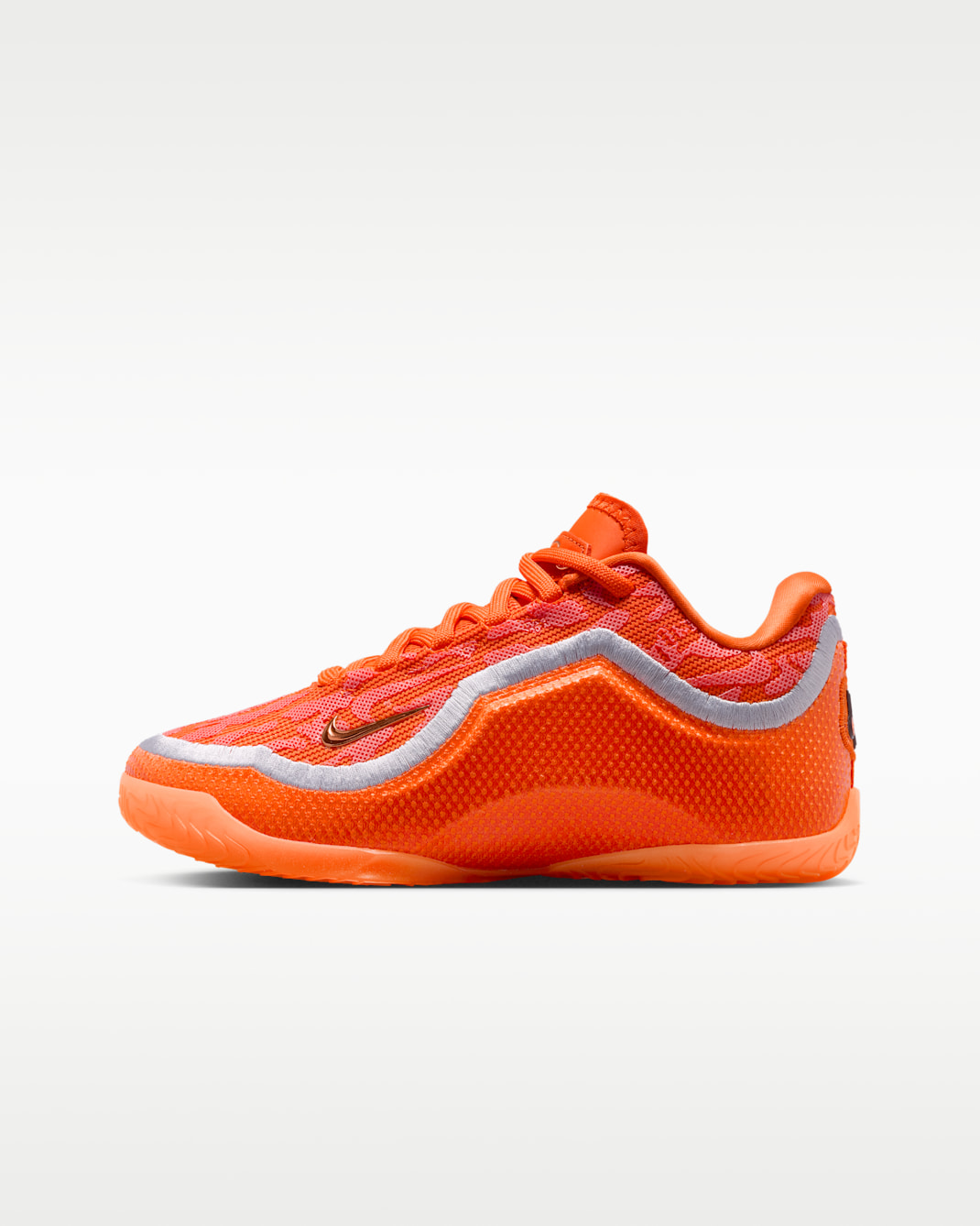 Tenis para niños grandes LeBron 23 - Naranja seguridad/Oro metalizado/Gris lobo