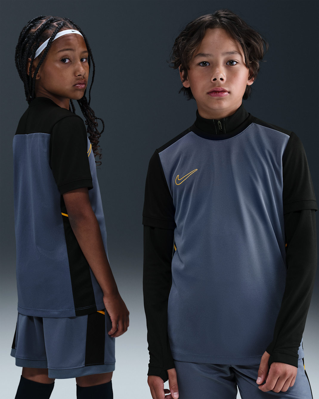 Nike Academy Older Kids' Dri-FIT Football Top - Diffused Blue/Black/University Gold/University Gold