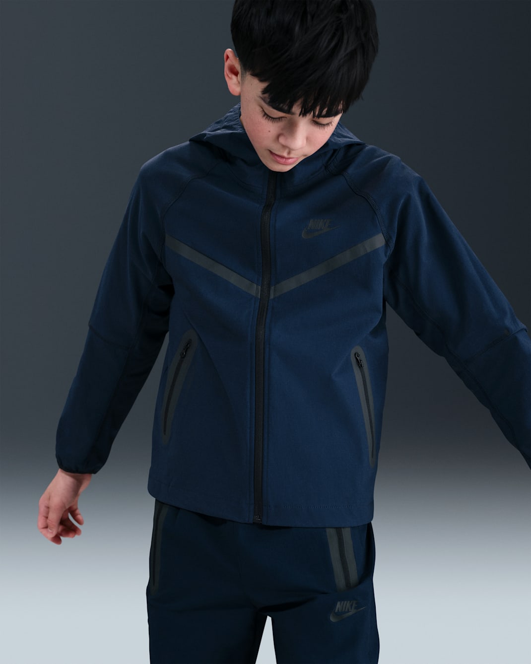 Nike Air vevd jakke til store barn (gutt) - Obsidian/Obsidian/Svart