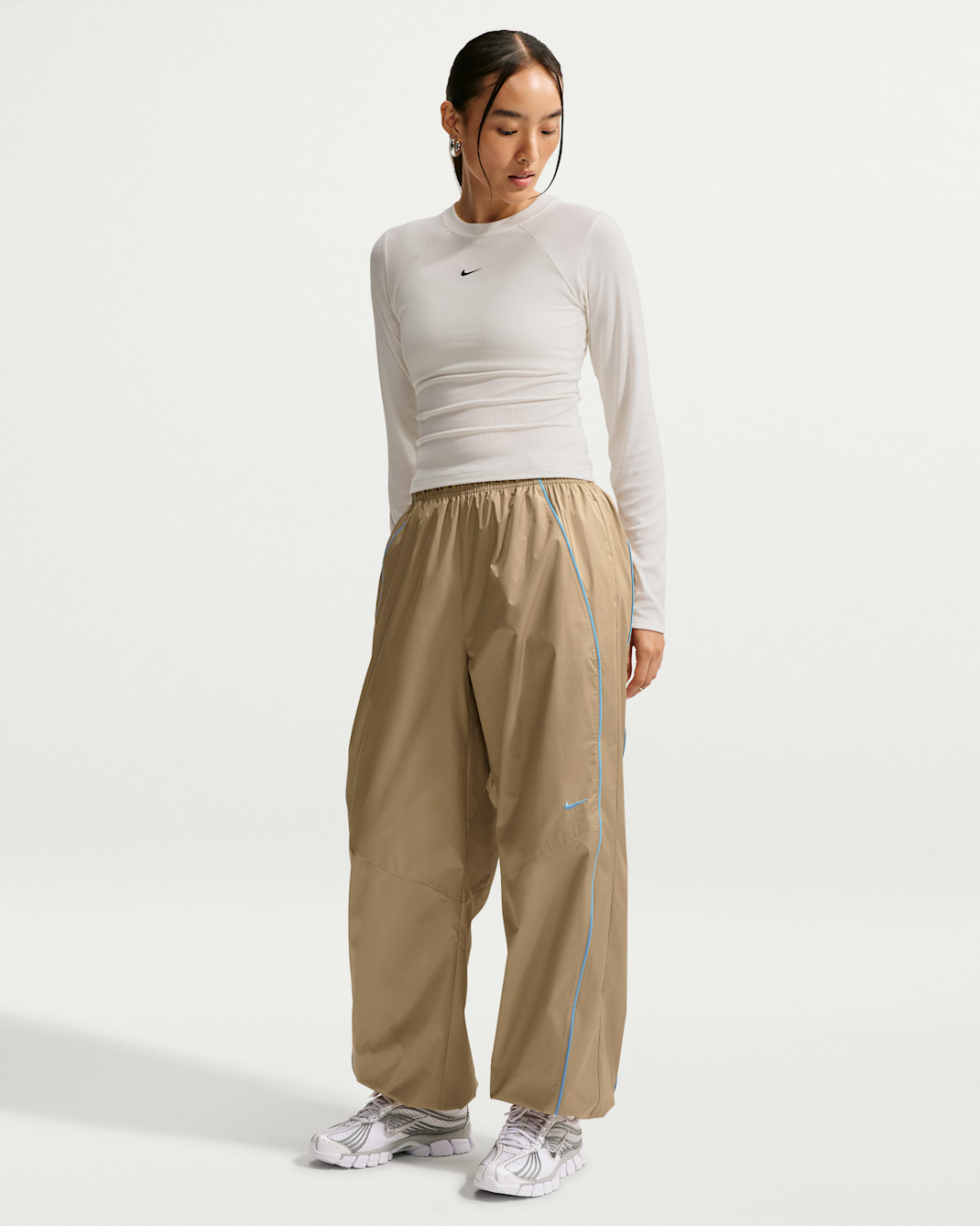 Nike Sportswear Women's Loose High-Rise Track Pants - Parachute Beige/Baltic Blue/White