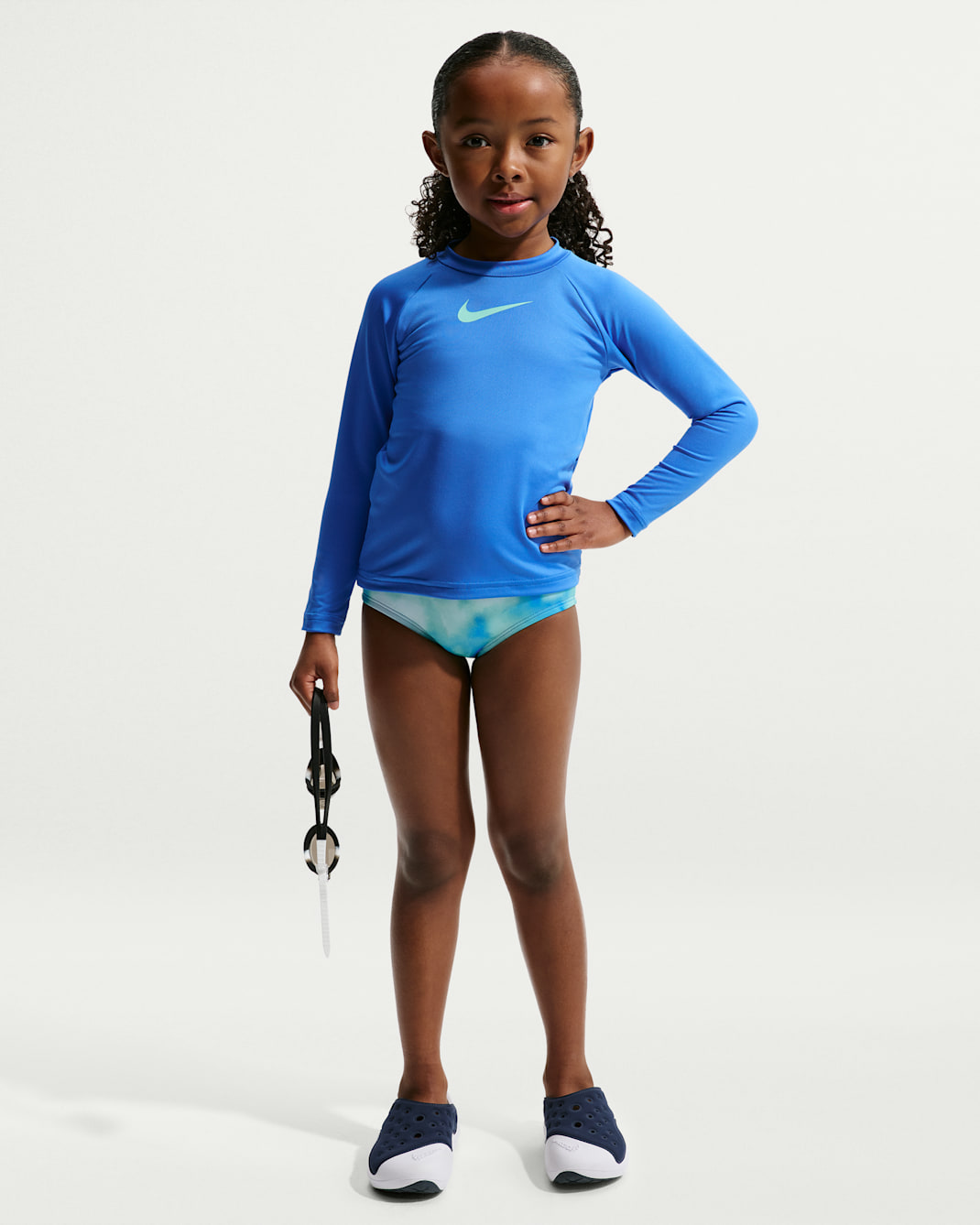 Conjunto de midkini + Hydroguard de manga larga para niña talla pequeña Nike Swim - Turquesa/Turquesa