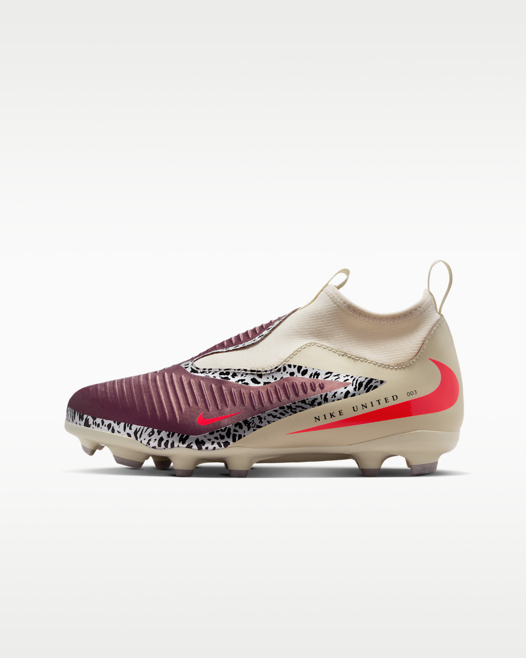 Nike United Jr. Phantom 6 High Academy Big Kids' Multi-Ground Soccer Cleats - Burgundy Crush/Fossil/University Red