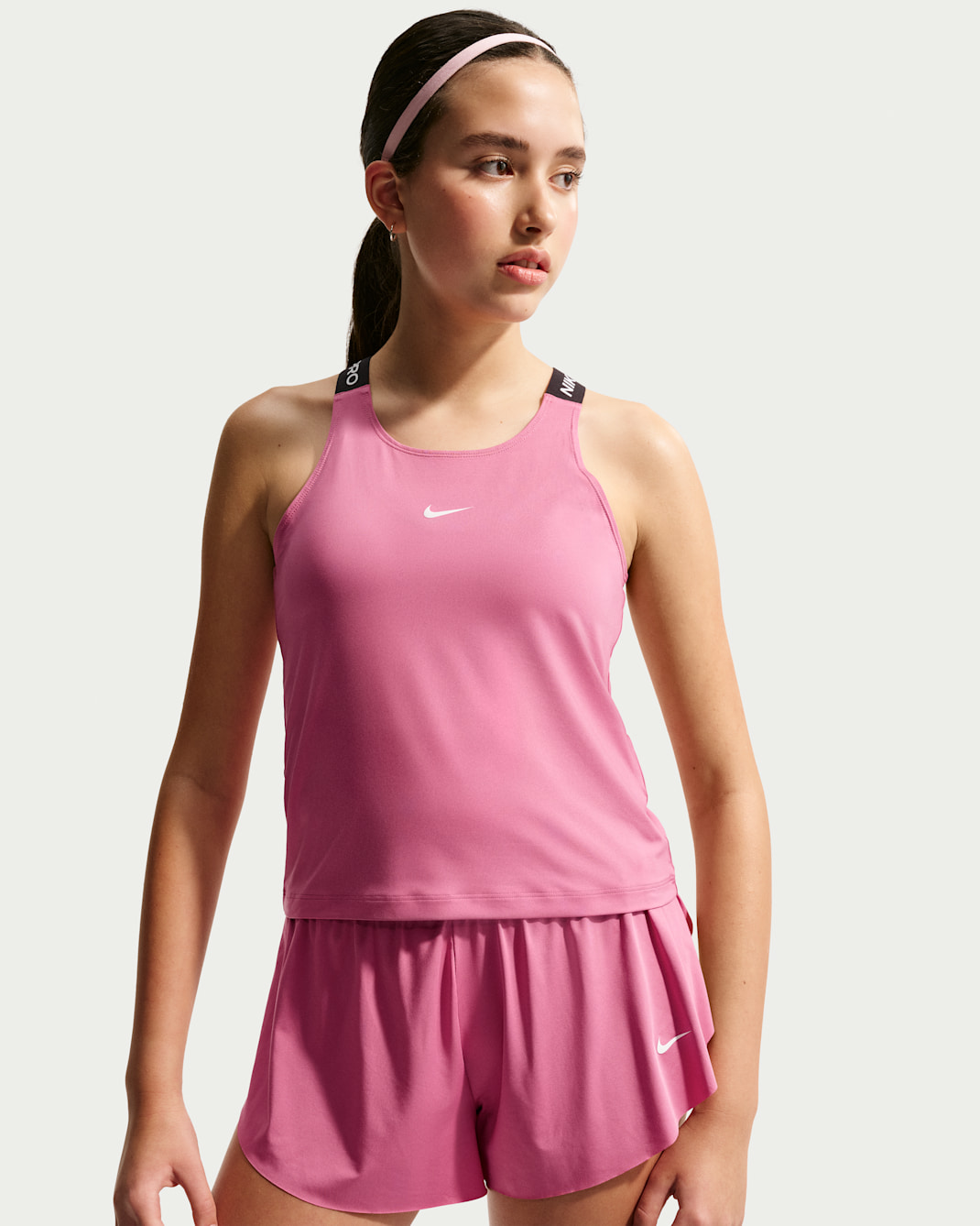 Nike Pro Older Kids' (Girls') Dri-FIT Tank Top - Peony/Black/White