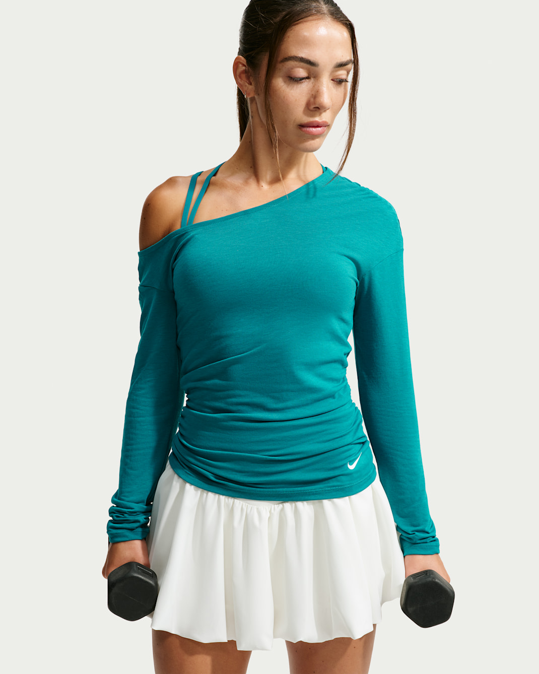 Nike One Relaxed Women's Dri-FIT Long-Sleeve Top - Bright Spruce/White