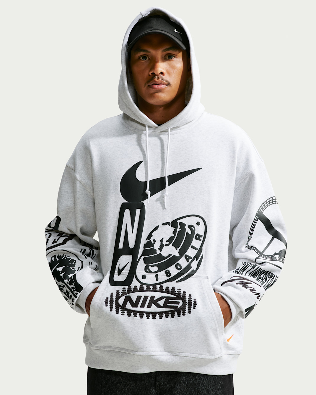 Sudadera con gorro sin cierre para hombre Nike Sportswear - Abedul jaspeado/Negro/Naranja seguridad