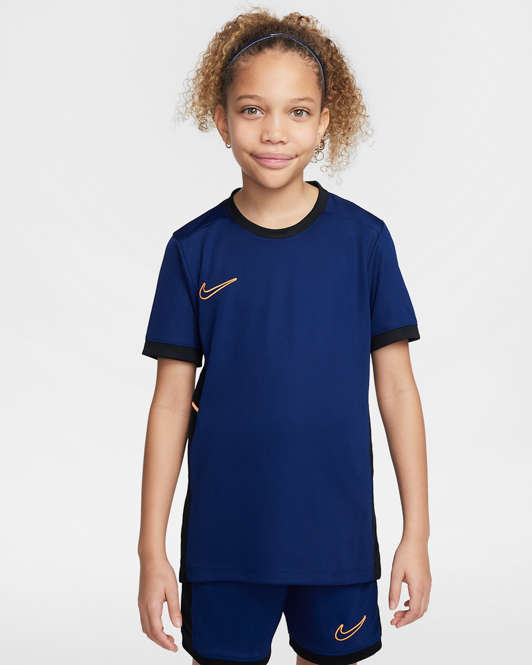 Nike Academy 大童 Dri-FIT 足球上衣 - Blue Void/黑色/Orange Pulse/Orange Pulse
