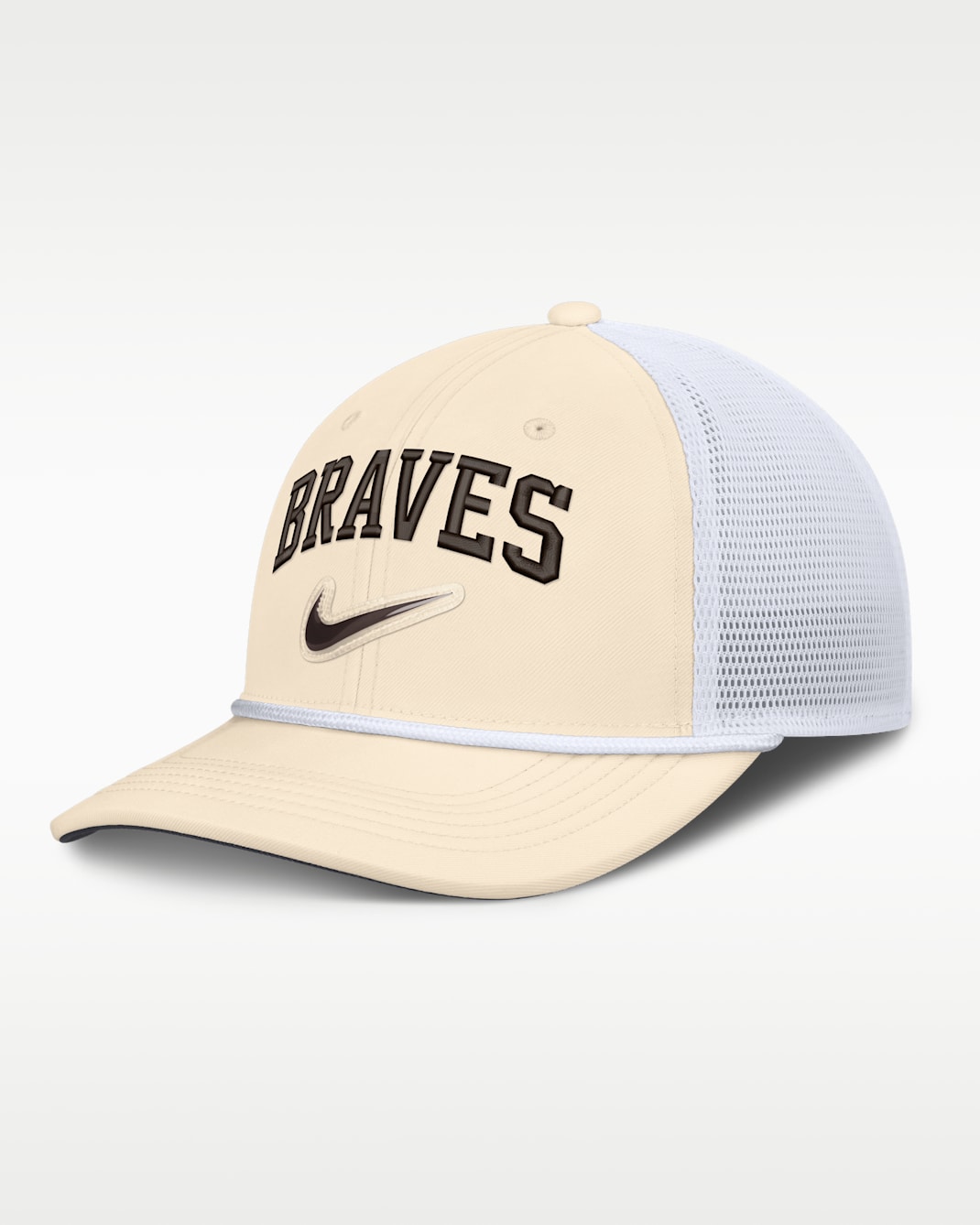 Gorra de rejilla Nike Dri-FIT de la MLB ajustable para hombre Atlanta Braves Rise - Natural/Blanco/Blanco