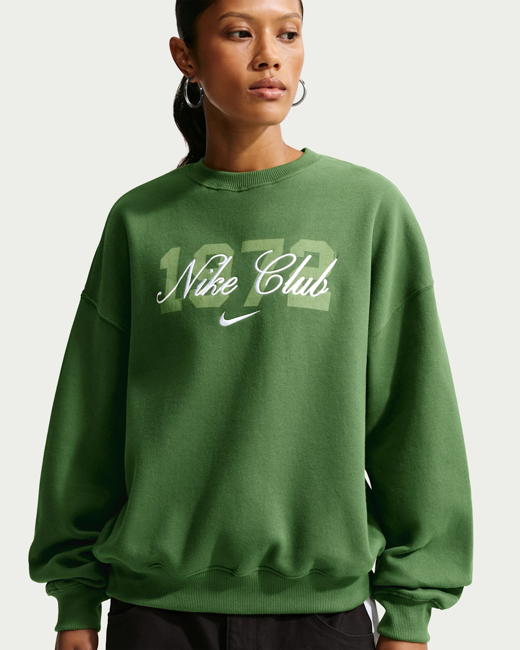 Maglia a girocollo oversize Nike Studio Fleece Medium Weight – Donna - Forest Green