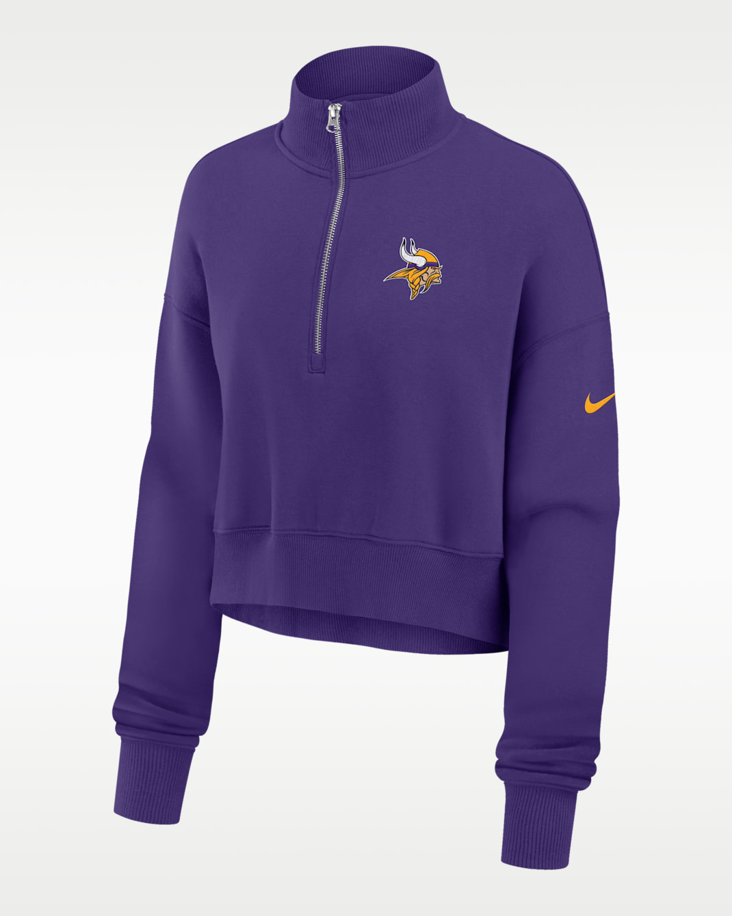 Sudadera de cuello redondo Nike de la NFL cropped con cierre de 1/4 para mujer Minnesota Vikings Phoenix - Morado