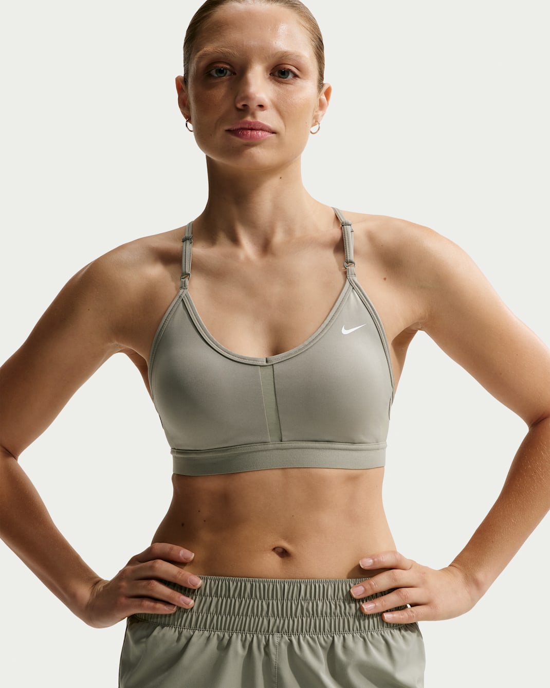 Nike Indy Women's Light-Support Padded V-Neck Sports Bra - Light Army/Light Army/Light Army/White