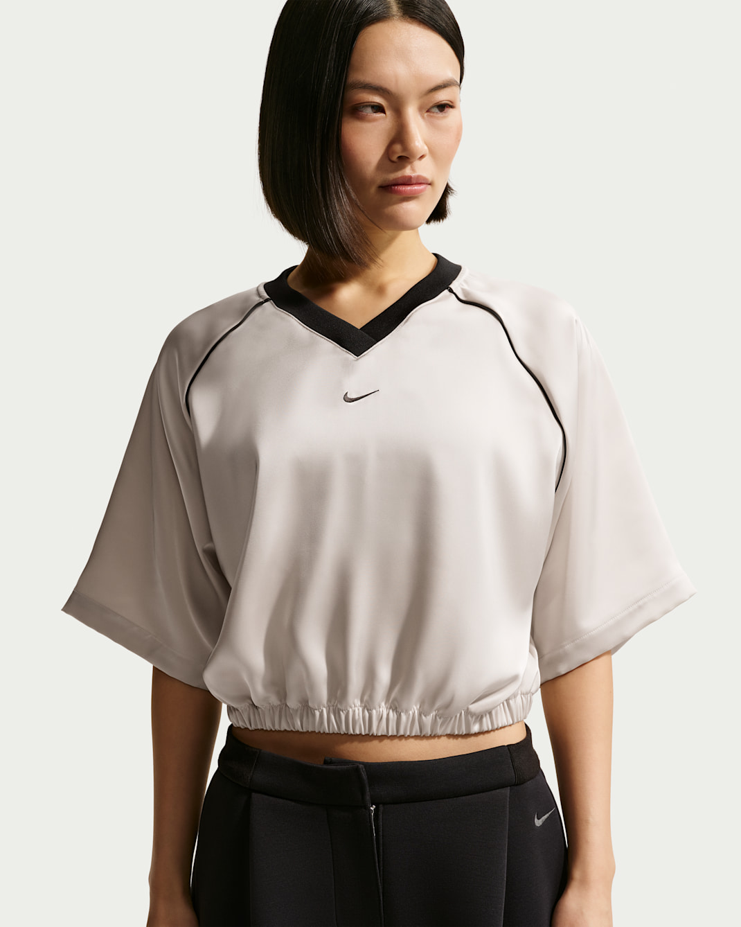 Nike Sportswear Women's Oversized Satin Top - Light Bone/Black