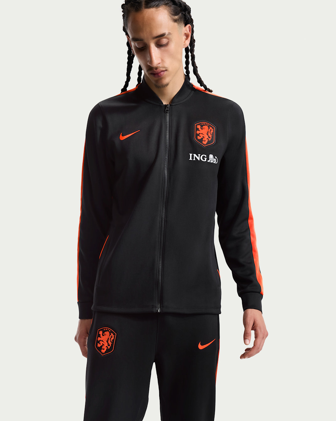 Nederland Strike Nike Dri-FIT knit voetbaltrainingspak voor heren - Zwart/Hyper Crimson/Hyper Crimson/Hyper Crimson
