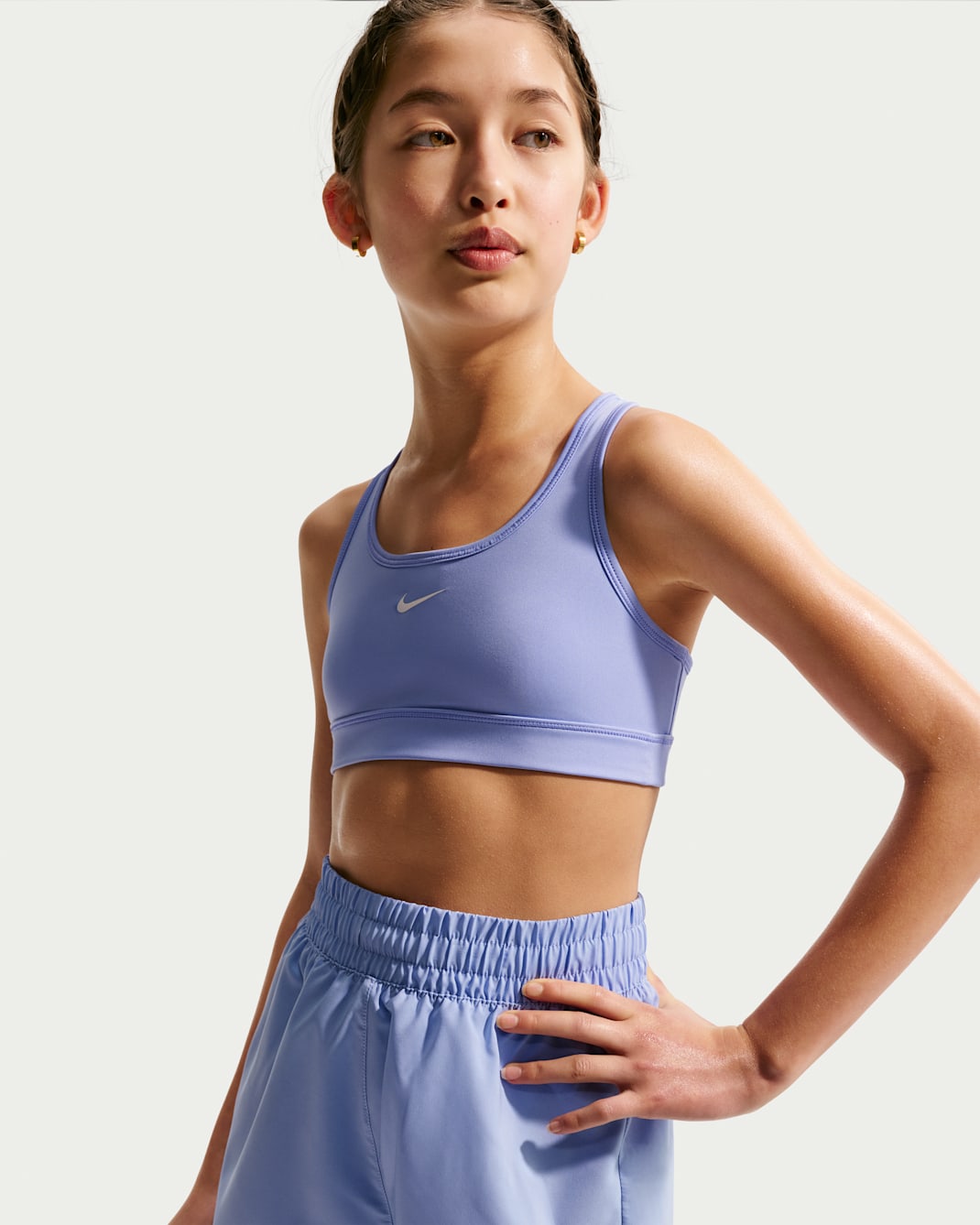 Nike Swoosh Girls' Sports Bra - Light Thistle/White