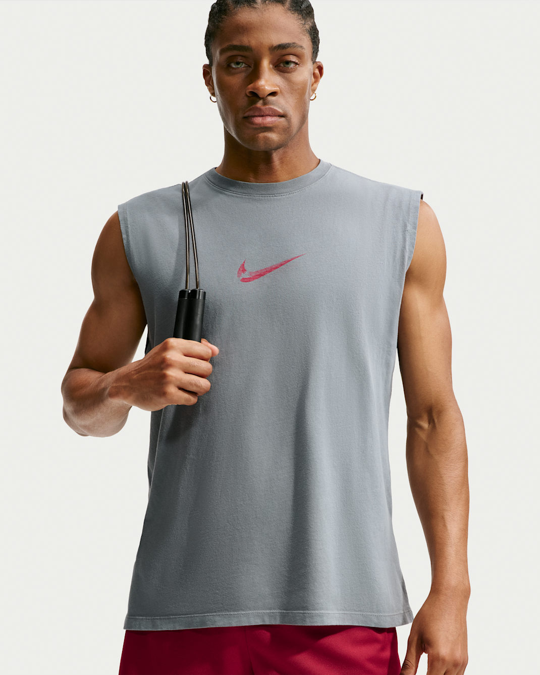 Nike Men's Sleeveless T-Shirt - Smoke Grey/Tough Red