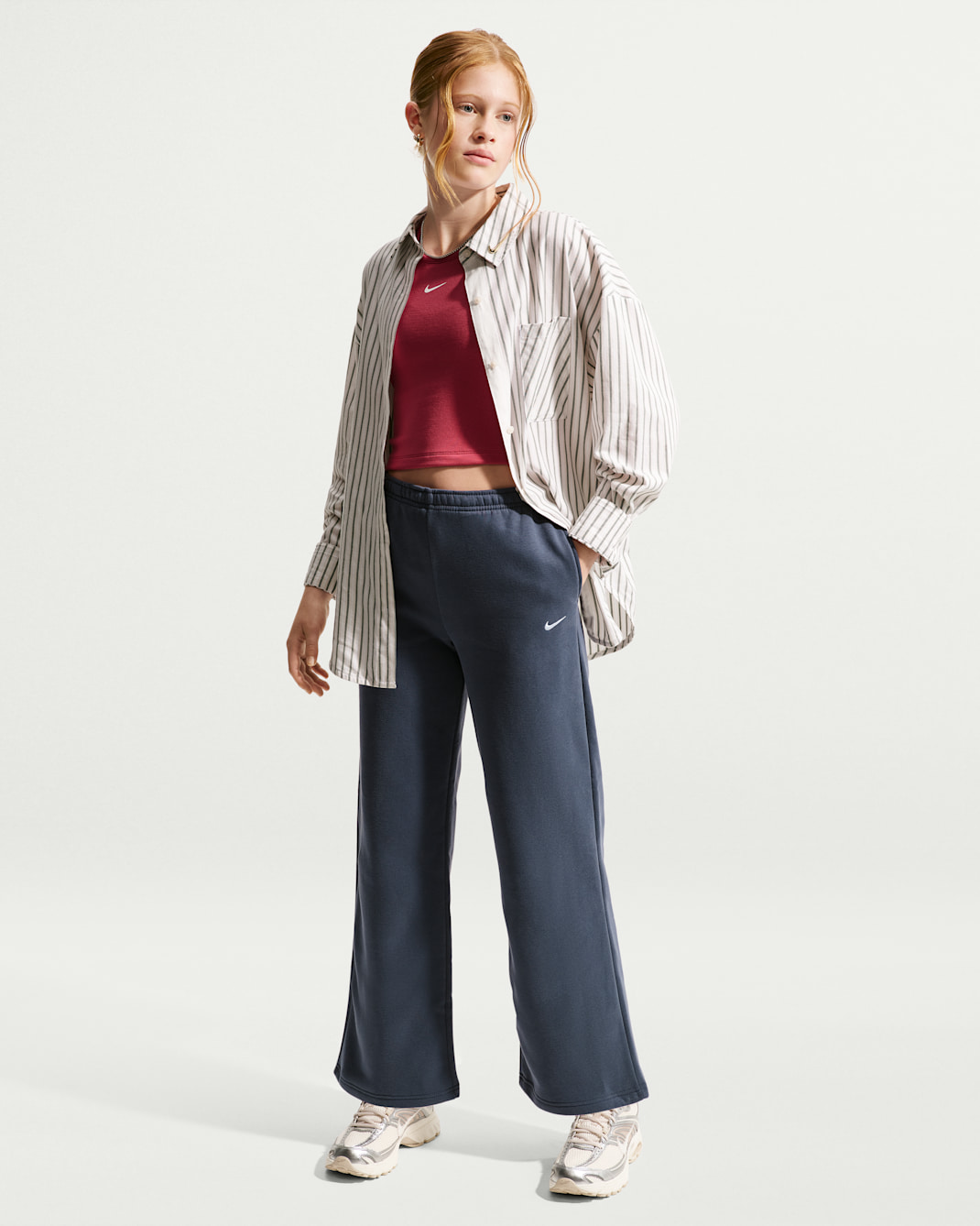 Nike Sportswear Studio Fleece Girls' Open-Hem Pants - Thunder Blue/White
