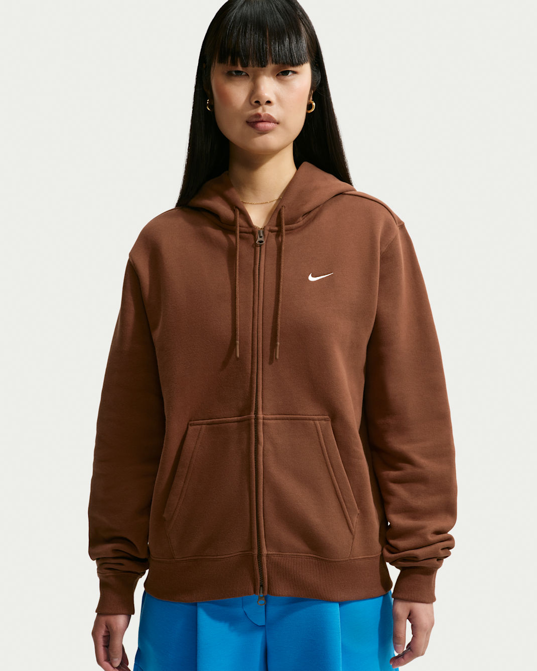 Nike Studio Fleece Medium Weight dameshoodie met rits over de hele lengte - Cacao Wow/Sail