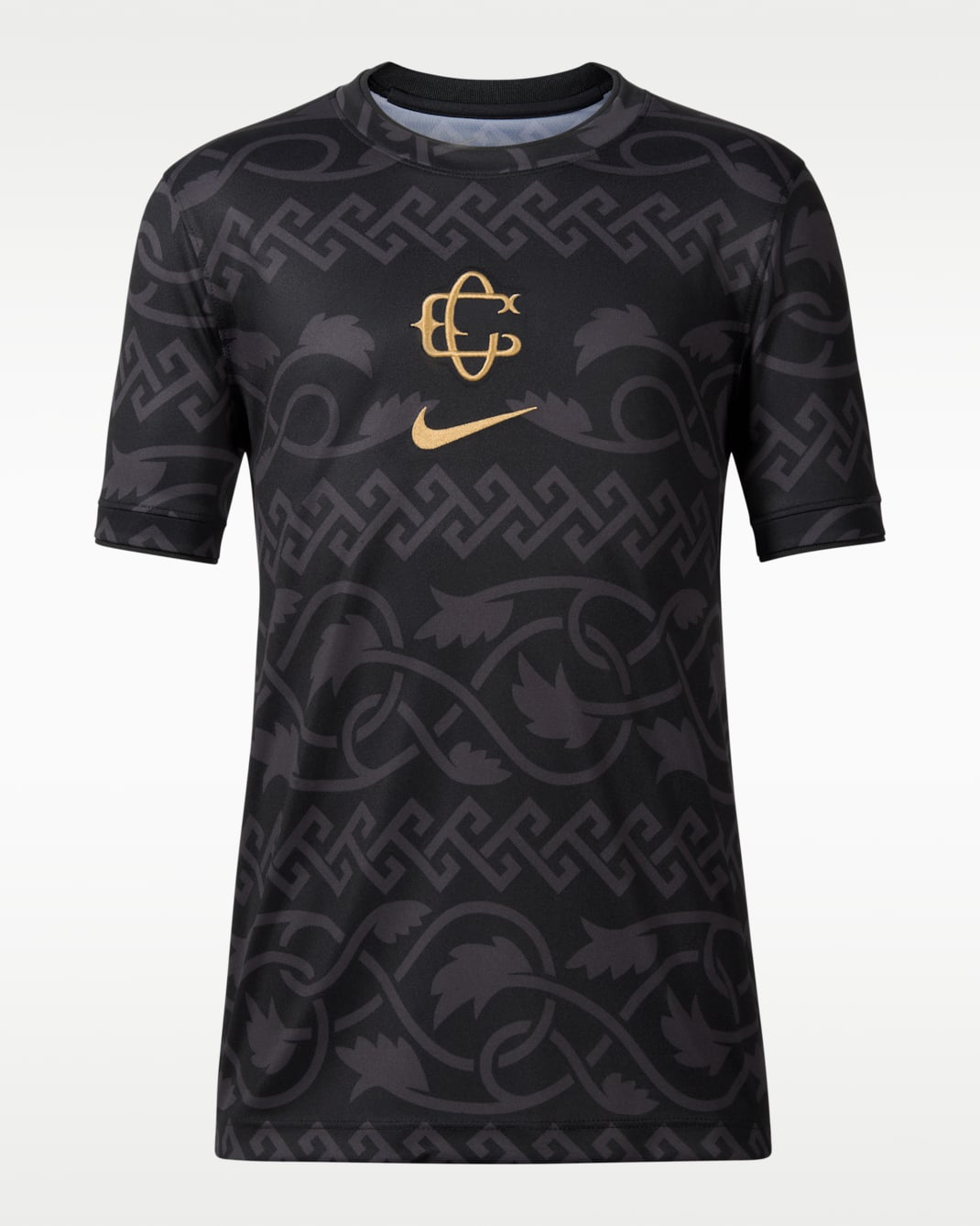 Playera de futbol de manga corta Nike Dri-FIT del C.D. Guadalajara alternativa Pre-Match para niños talla grande - Negro/Oro genuino/Oro genuino