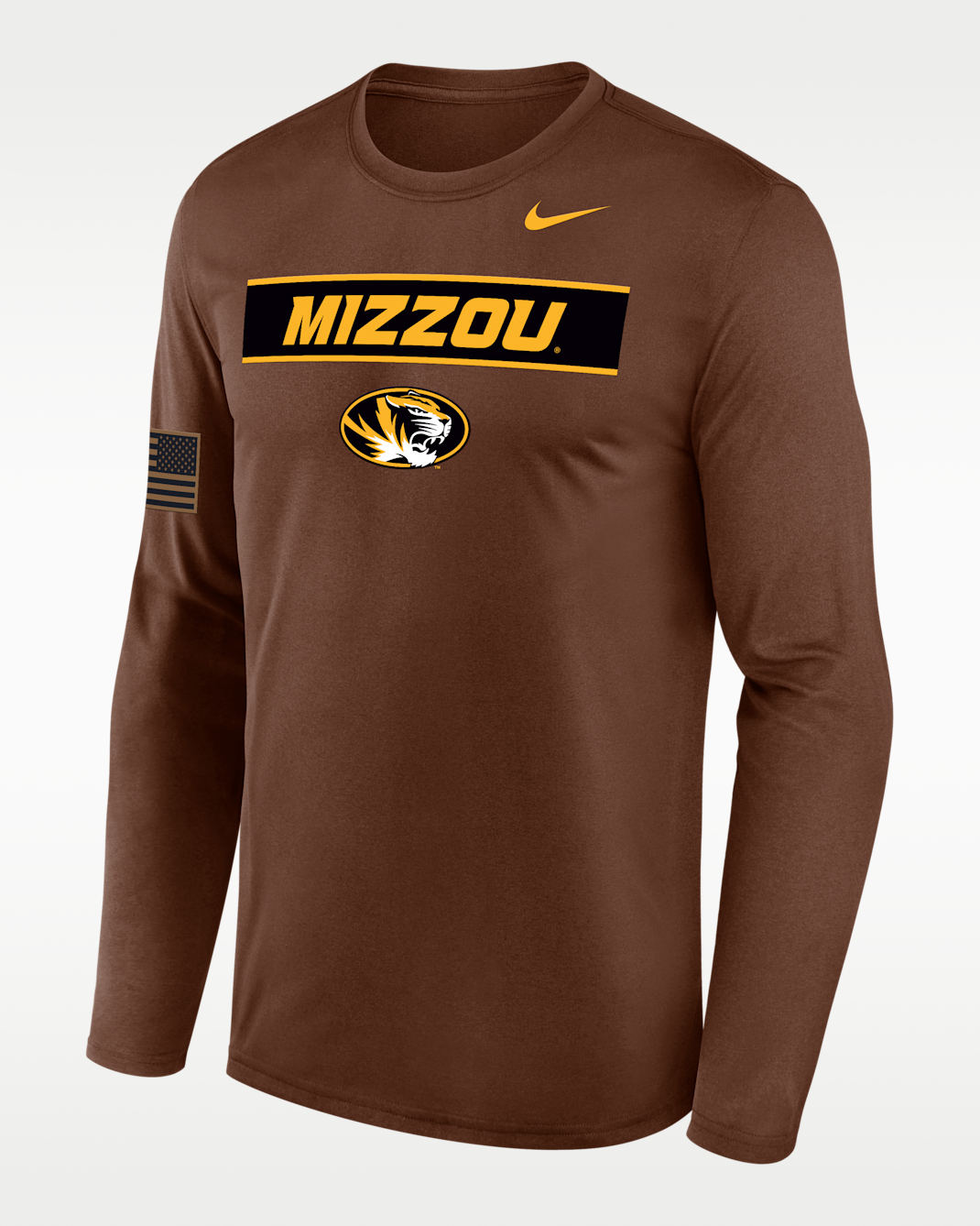 Missouri 2026 Military Appreciation Legend Men's Nike Dri-FIT College Long-Sleeve T-Shirt - Brown