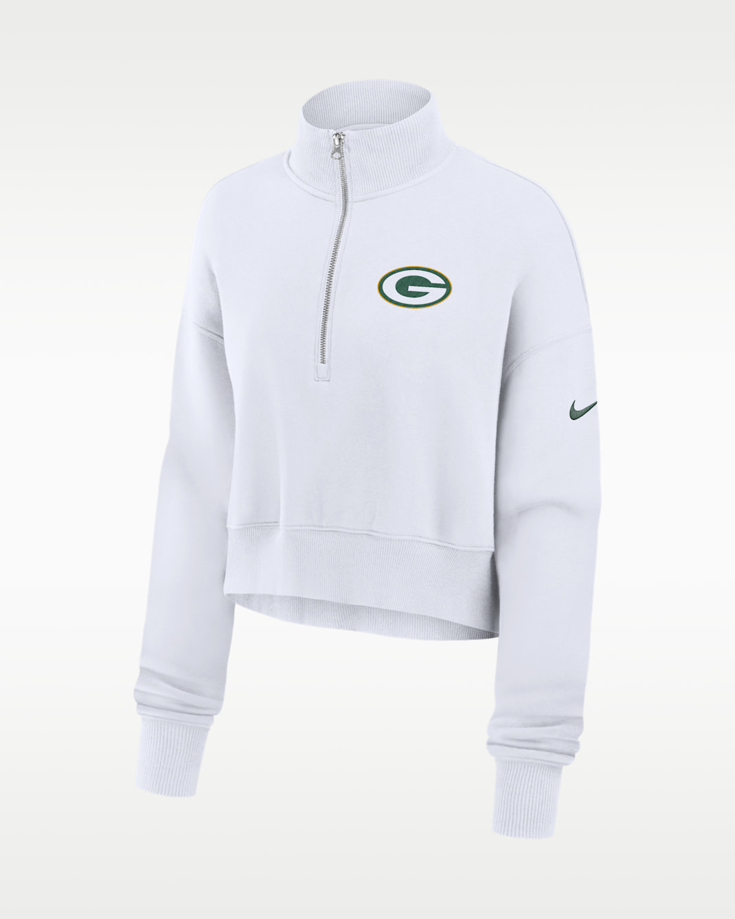 Green Bay Packers Primetime Phoenix Women's Nike NFL Oversized Cropped 1/4-Zip Crew - White