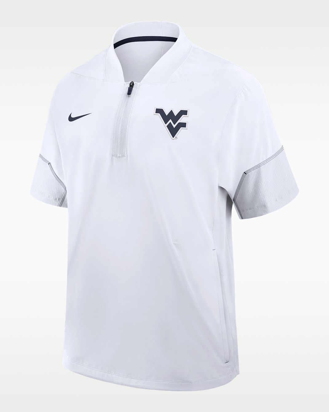 West Virginia Sideline Coach Men's Nike College 1/2-Zip Short-Sleeve Hooded Jacket - White/College Navy